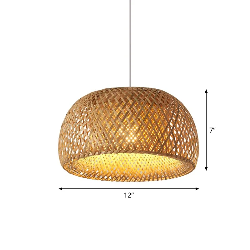 IP44 Waterdichte Cross-Weaving Dome Bamboo Pendant Lighting Chinese 1 Light Natuurtint Hanging Ceiling Light over Table, 1...
