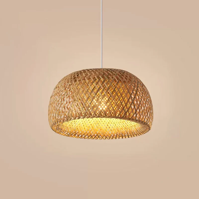 IP44 Waterdichte Cross-Weaving Dome Bamboo Pendant Lighting Chinese 1 Light Natuurtint Hanging Ceiling Light over Table, 1...
