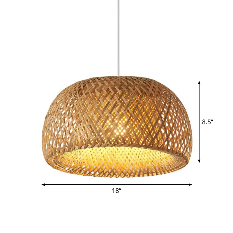 IP44 Waterdichte Cross-Weaving Dome Bamboo Pendant Lighting Chinese 1 Light Natuurtint Hanging Ceiling Light over Table, 1...