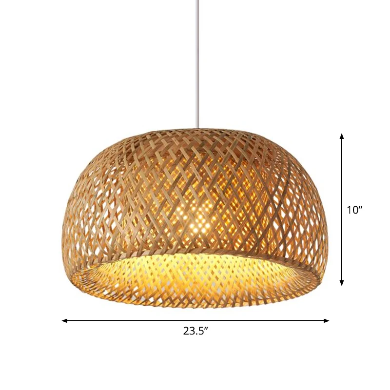 IP44 Waterdichte Cross-Weaving Dome Bamboo Pendant Lighting Chinese 1 Light Natuurtint Hanging Ceiling Light over Table, 1...