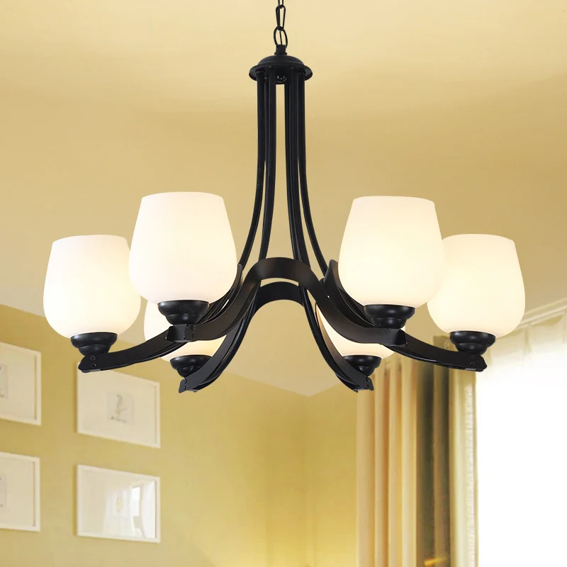 Premium LED 3/6/8 lampen plafondlamp Sputnik matglas traditionele woonkamer kroonluchter zwart met bekervormig