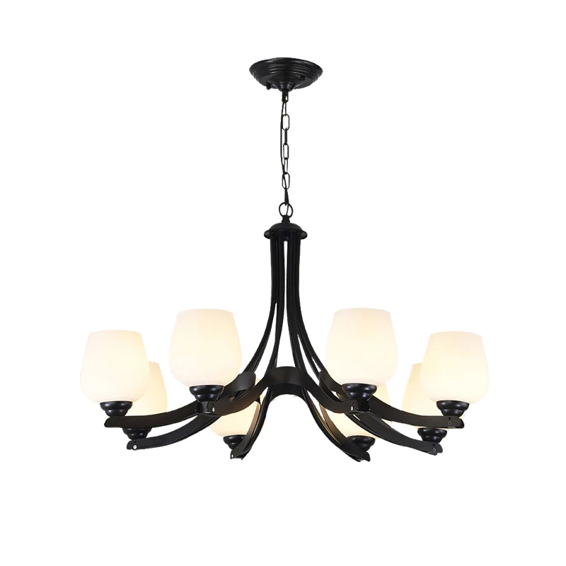 Premium LED 3/6/8 lampen plafondlamp Sputnik matglas traditionele woonkamer kroonluchter zwart met bekervormig