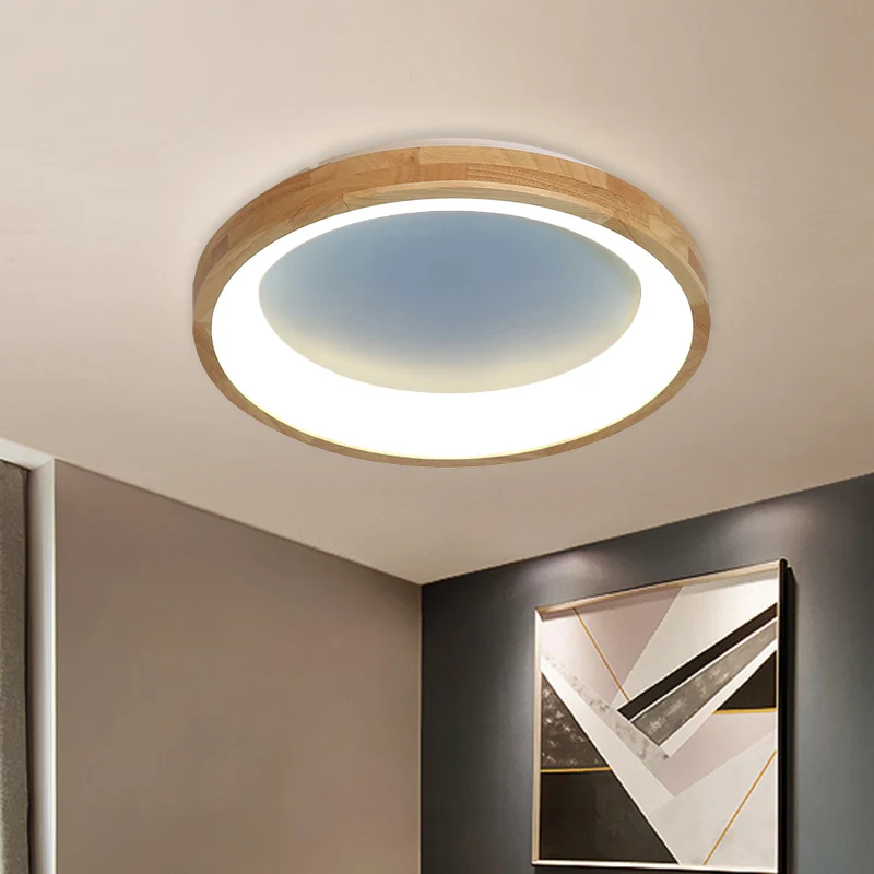 12"/16"/19.5" Breed Dented Circular LED Flush-mount Light Nordic Style Wood and Acrylic Ceiling Light Hallway Blue