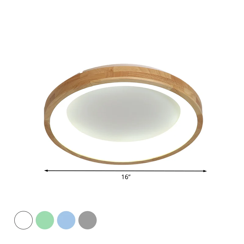 12"/16"/19.5" Breed Dented Circular LED Flush-mount Light Nordic Style Wood and Acrylic Ceiling Light Hallway Blue