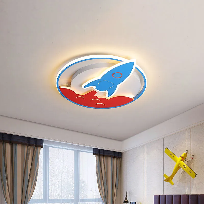 Acryl Rocket Inbouwlamp Kinderen 16 "/19.5" W LED Blauw Inbouw Plafondlamp voor Jongens Slaapkamer met Afstandsbediening