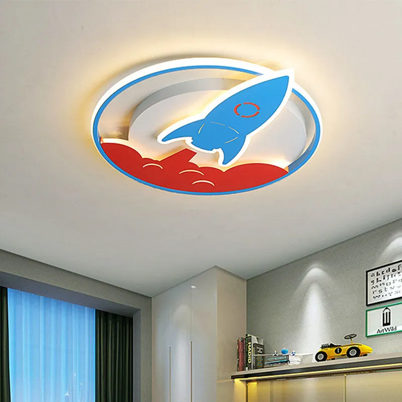 Acryl Rocket Inbouwlamp Kinderen 16 "/19.5" W LED Blauw Inbouw Plafondlamp voor Jongens Slaapkamer met Afstandsbediening