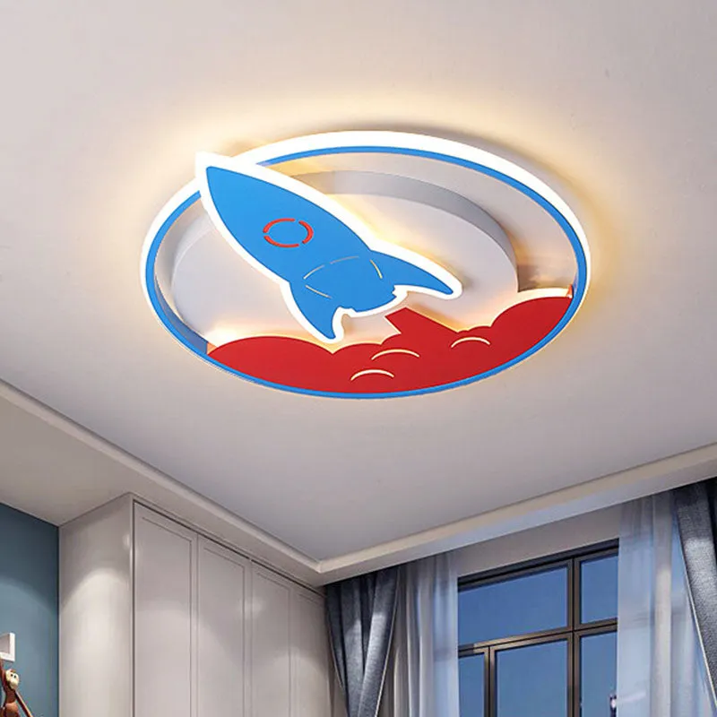 Acryl Rocket Inbouwlamp Kinderen 16 "/19.5" W LED Blauw Inbouw Plafondlamp voor Jongens Slaapkamer met Afstandsbediening
