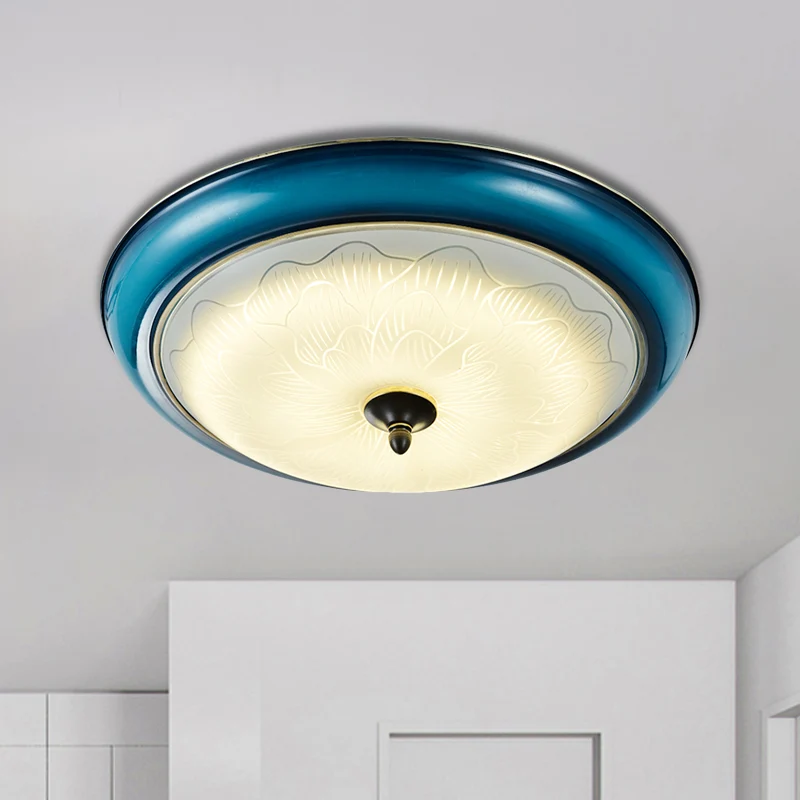 Blauw afgerond inbouwlicht retro-stijl melkachtig glas LED-slaapkamer dicht bij plafondverlichting, 16"/20" groot