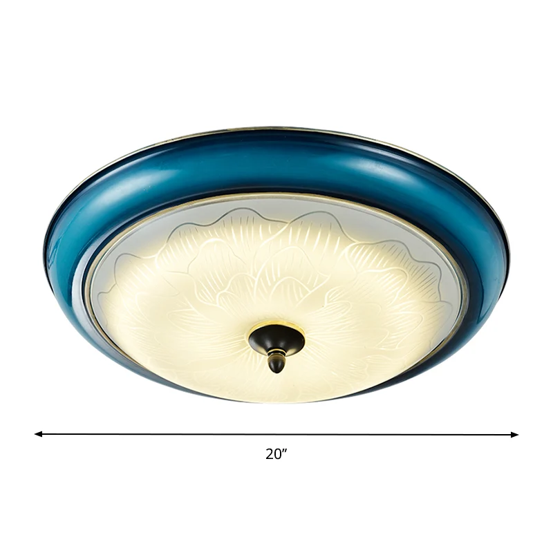 Blauw afgerond inbouwlicht retro-stijl melkachtig glas LED-slaapkamer dicht bij plafondverlichting, 16"/20" groot