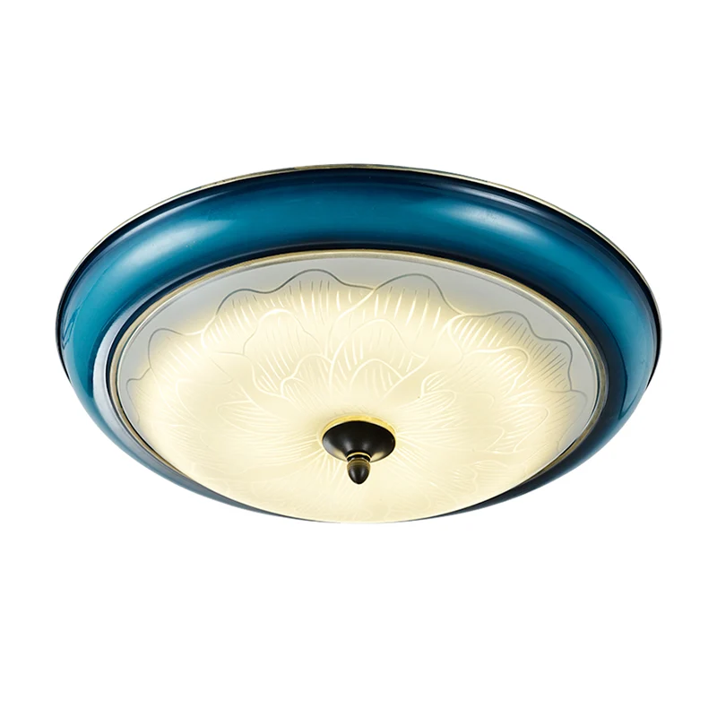 Blauw afgerond inbouwlicht retro-stijl melkachtig glas LED-slaapkamer dicht bij plafondverlichting, 16"/20" groot