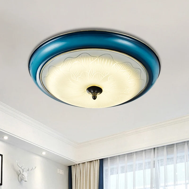 Blauw afgerond inbouwlicht retro-stijl melkachtig glas LED-slaapkamer dicht bij plafondverlichting, 16"/20" groot