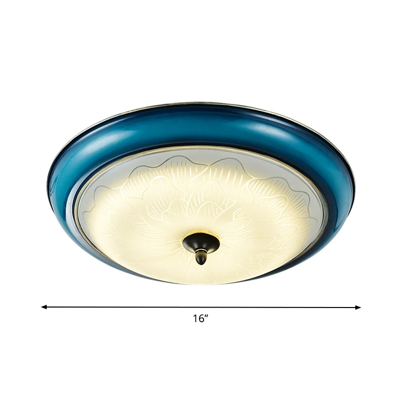 Blauw afgerond inbouwlicht retro-stijl melkachtig glas LED-slaapkamer dicht bij plafondverlichting, 16"/20" groot