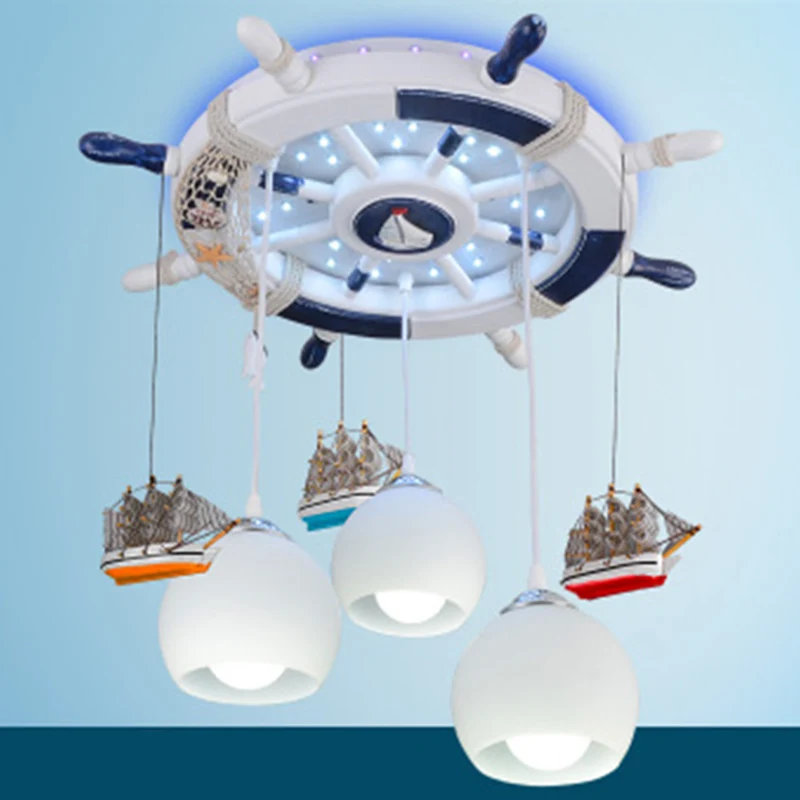 Crèmekleurige glazen koepelplafondlamp Cartoon 3 lampen Wit inbouwlamp met roerluifel met Afstandsbediening