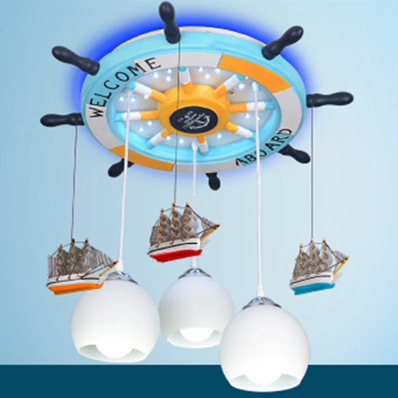 Crèmekleurige glazen koepelplafondlamp Cartoon 3 lampen Wit inbouwlamp met roerluifel met Afstandsbediening