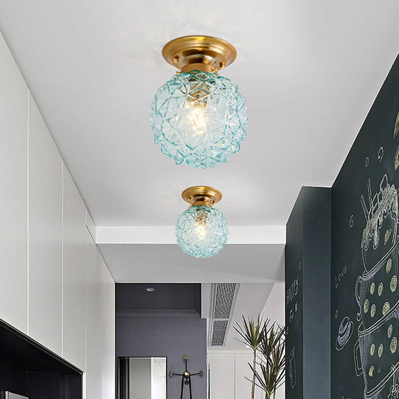 Dennen Cone Hal Plafondlamp Platteland Blauw/Helder/Rookgrijs Prismatisch Glas 1-kops Messing Inbouwlamp | Snel Thuisbezorgd