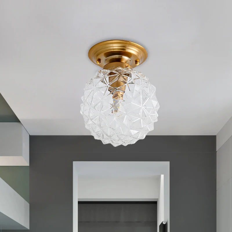 Dennen Cone Hal Plafondlamp Platteland Blauw/Helder/Rookgrijs Prismatisch Glas 1-kops Messing Inbouwlamp | Snel Thuisbezorgd