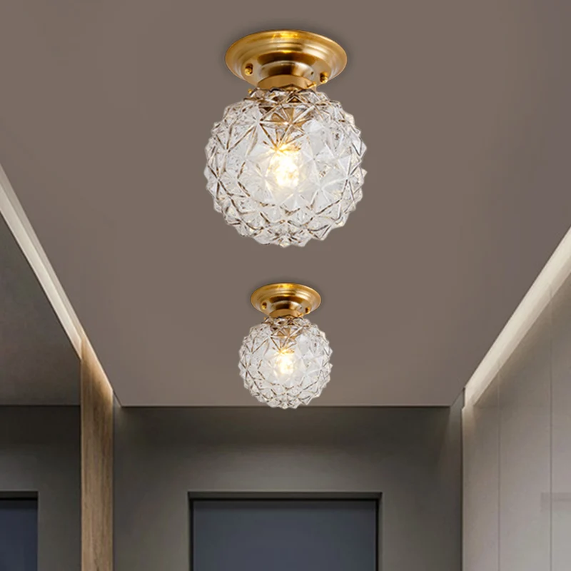 Dennen Cone Hal Plafondlamp Platteland Blauw/Helder/Rookgrijs Prismatisch Glas 1-kops Messing Inbouwlamp | Snel Thuisbezorgd