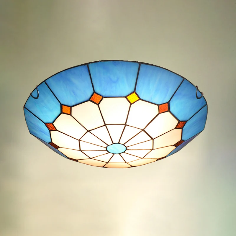 Energiezuinige Bowl Inbouwverlichting Mediterraan Rasterglas Blauw Plafondlamp Inbouwmontage