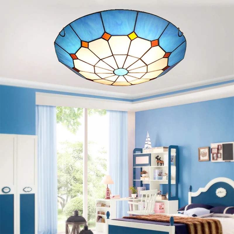 Energiezuinige Bowl Inbouwverlichting Mediterraan Rasterglas Blauw Plafondlamp Inbouwmontage