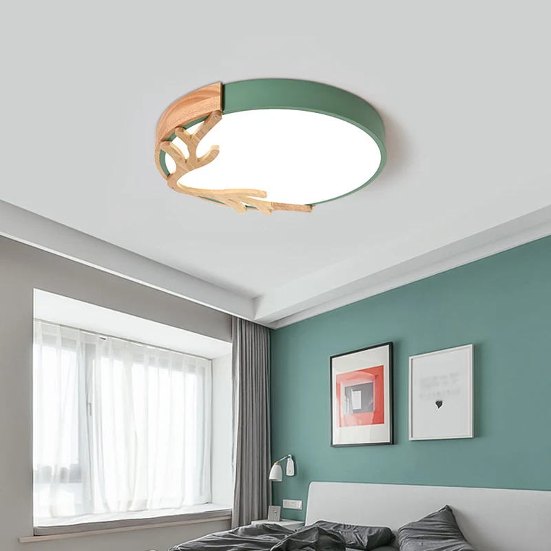 Energiezuinige Cirkelvormige inbouwlamp Eenvoud LED-plafondlamp van acryl met houten gewei-decor voor slaapkamer