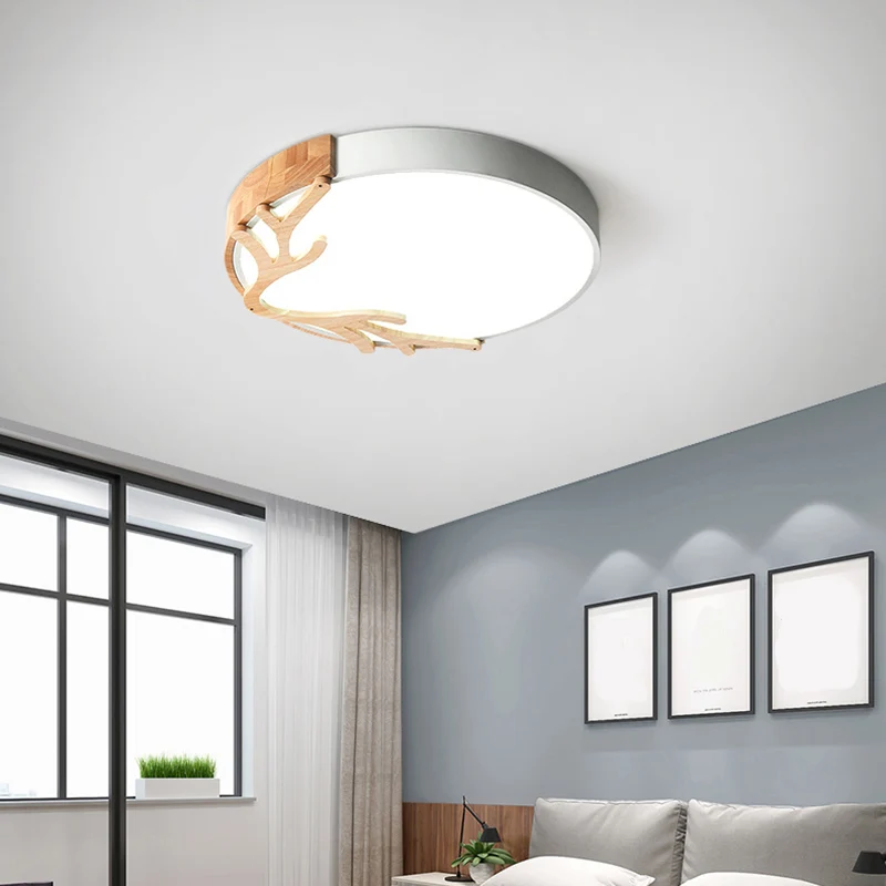 Energiezuinige Cirkelvormige inbouwlamp Eenvoud LED-plafondlamp van acryl met houten gewei-decor voor slaapkamer
