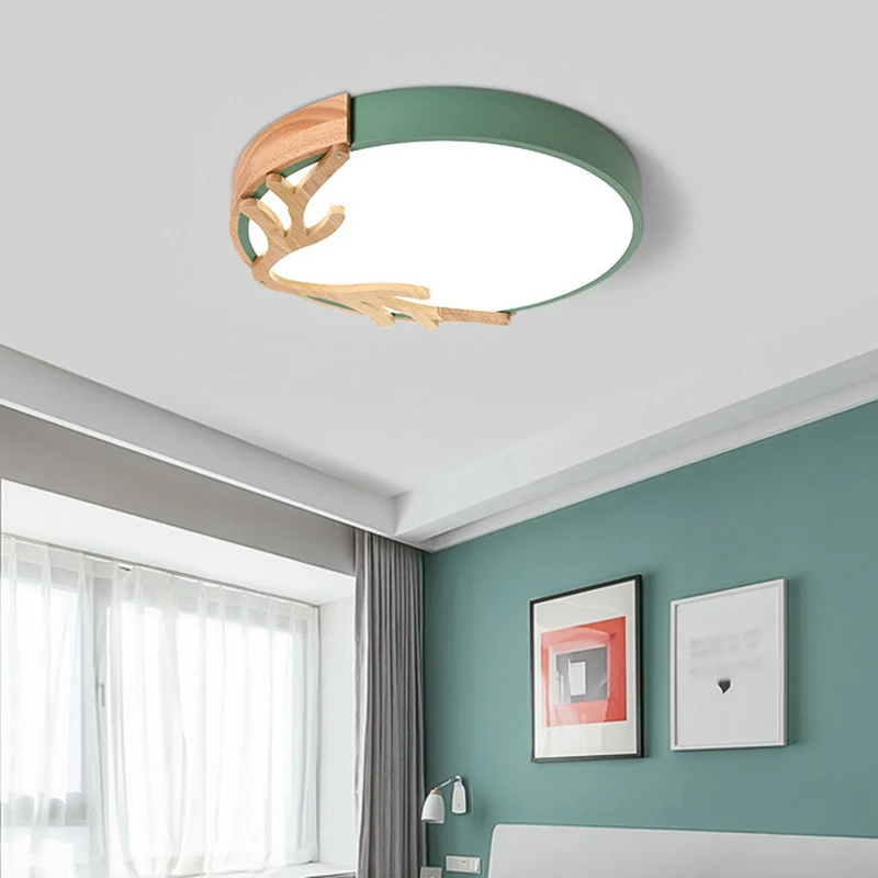 Energiezuinige Cirkelvormige inbouwlamp Eenvoud LED-plafondlamp van acryl met houten gewei-decor voor slaapkamer
