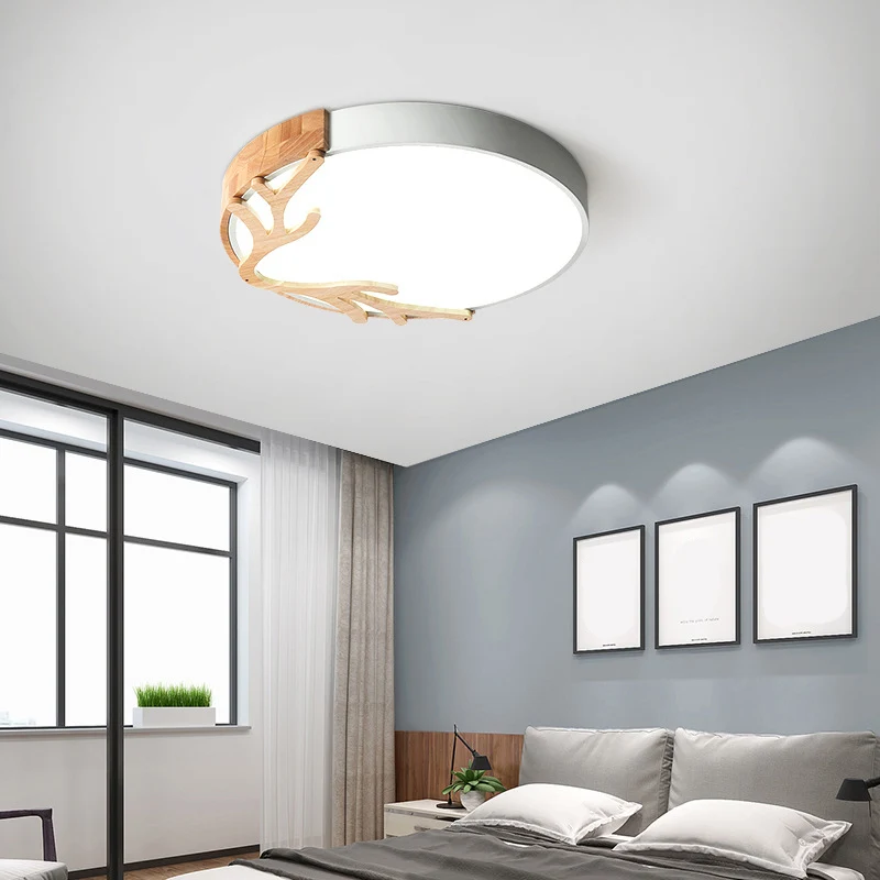 Energiezuinige Cirkelvormige inbouwlamp Eenvoud LED-plafondlamp van acryl met houten gewei-decor voor slaapkamer