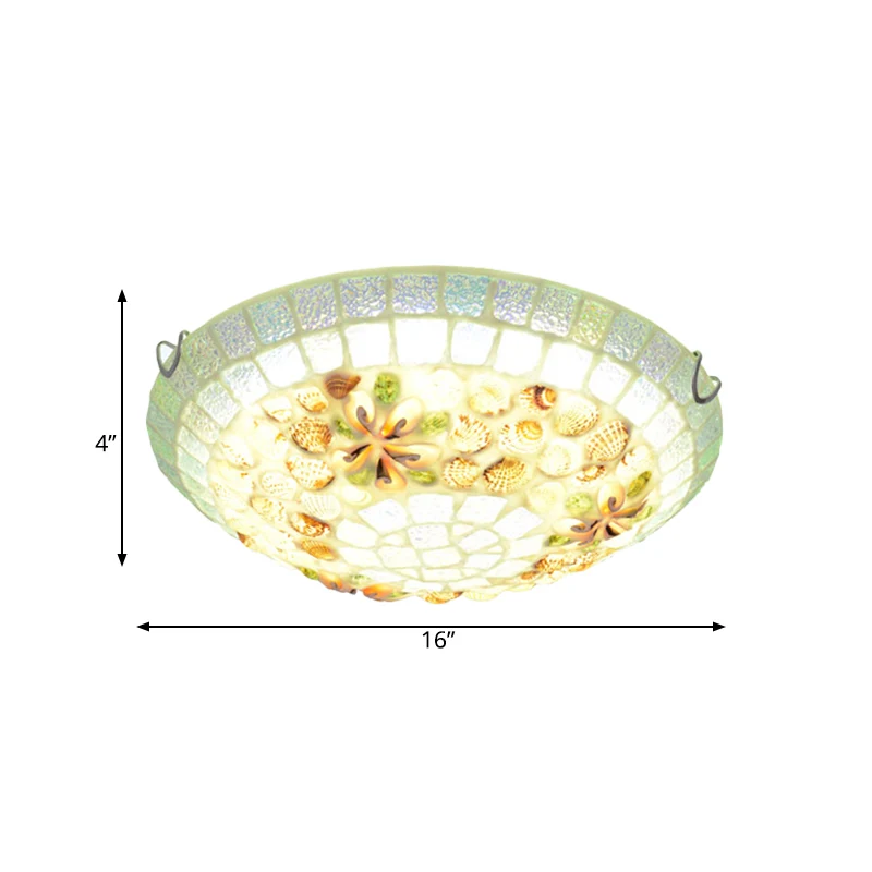 Energiezuinige LED Bowl Shade Inbouwlamp Tiffany-stijl Ecru Shell Plafondlamp voor Slaapkamer, 12"/16"/19,5" Breed