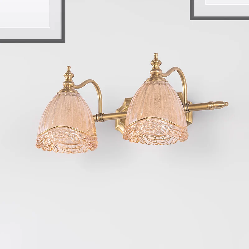 IP44 Waterdichte Bloemenschaduw Wandlamp Blaker Moderne Stijl Amberglas 2/3 Lampen Badkamer Vanity Light Messing Afwerking...