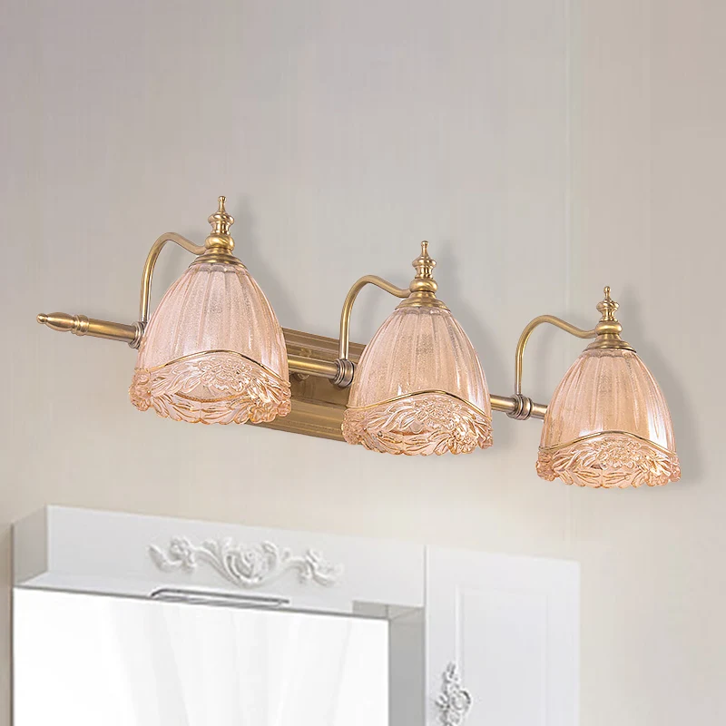 IP44 Waterdichte Bloemenschaduw Wandlamp Blaker Moderne Stijl Amberglas 2/3 Lampen Badkamer Vanity Light Messing Afwerking...
