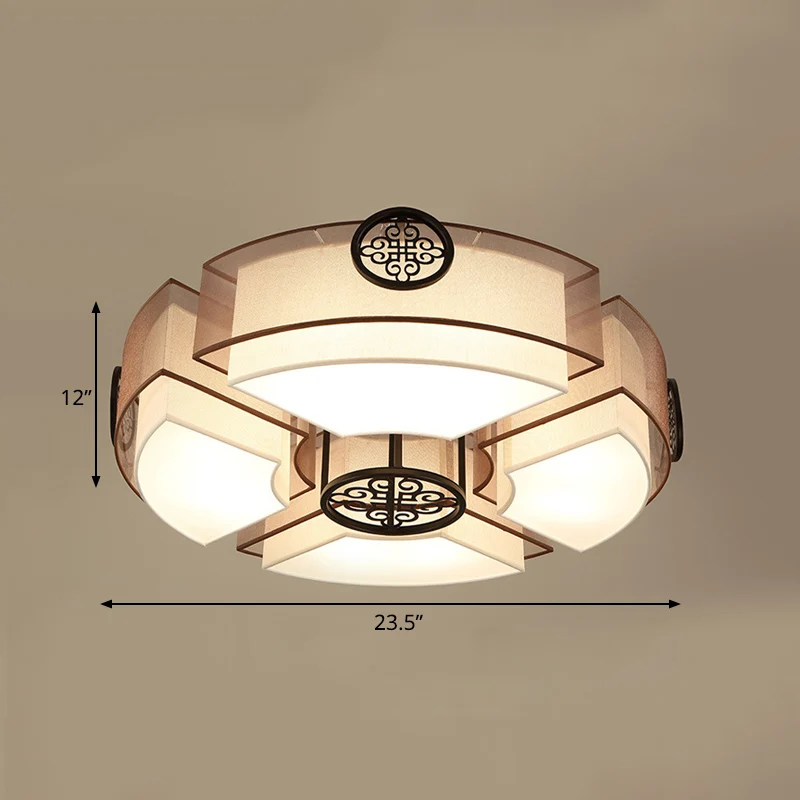 IP44 Waterdichte 8 lampen Drum inbouwverlichting Traditioneel messing/zwarte stoffen inbouwlamp voor woonkamer