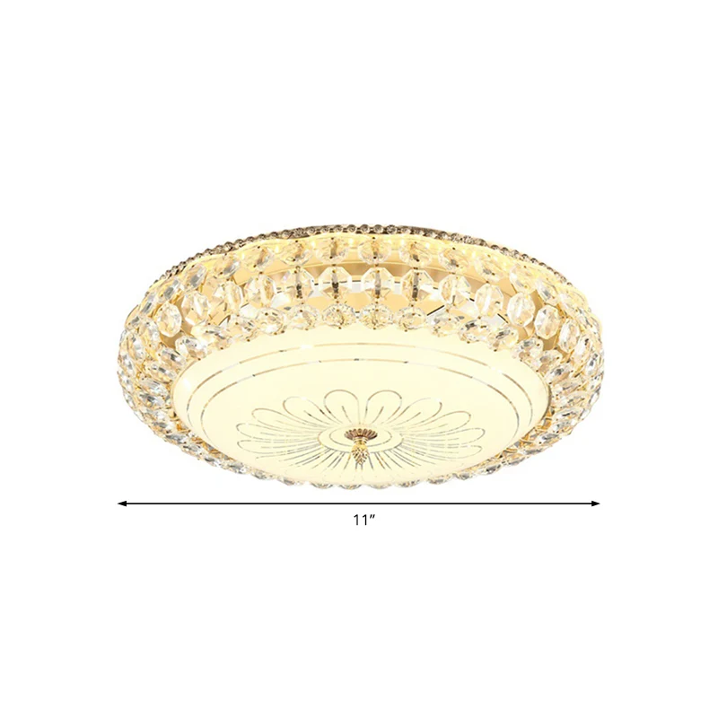LED ronde plafondinbouw moderne inbouwlamp van mat glas met K9-kristal goud, 12"/16" ruim