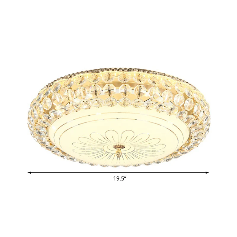 LED ronde plafondinbouw moderne inbouwlamp van mat glas met K9-kristal goud, 12"/16" ruim