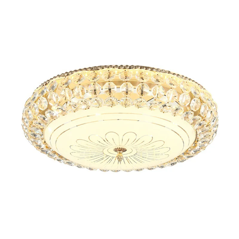LED ronde plafondinbouw moderne inbouwlamp van mat glas met K9-kristal goud, 12"/16" ruim