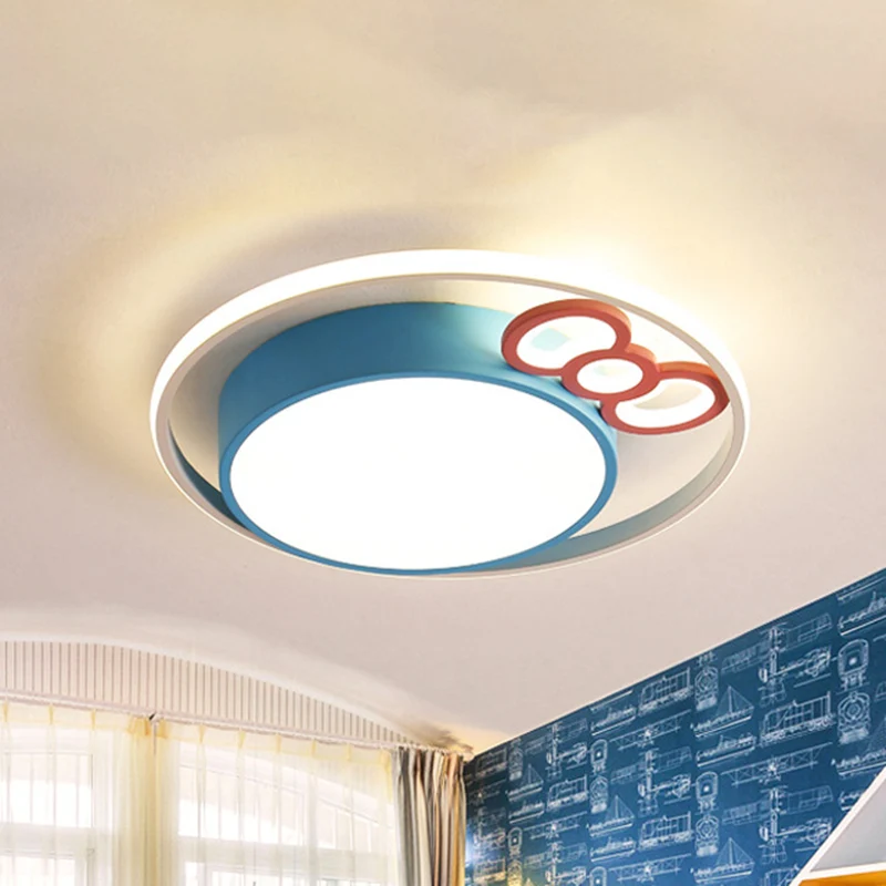 LED-plafondgemonteerd armatuur voor kinderen, roze/blauwe afwerking, boog en rond inbouwlicht warm/wit zwak, diameter 18"/23"