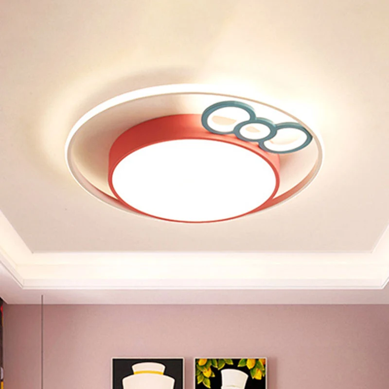 LED-plafondgemonteerd armatuur voor kinderen, roze/blauwe afwerking, boog en rond inbouwlicht warm/wit zwak, diameter 18"/23"