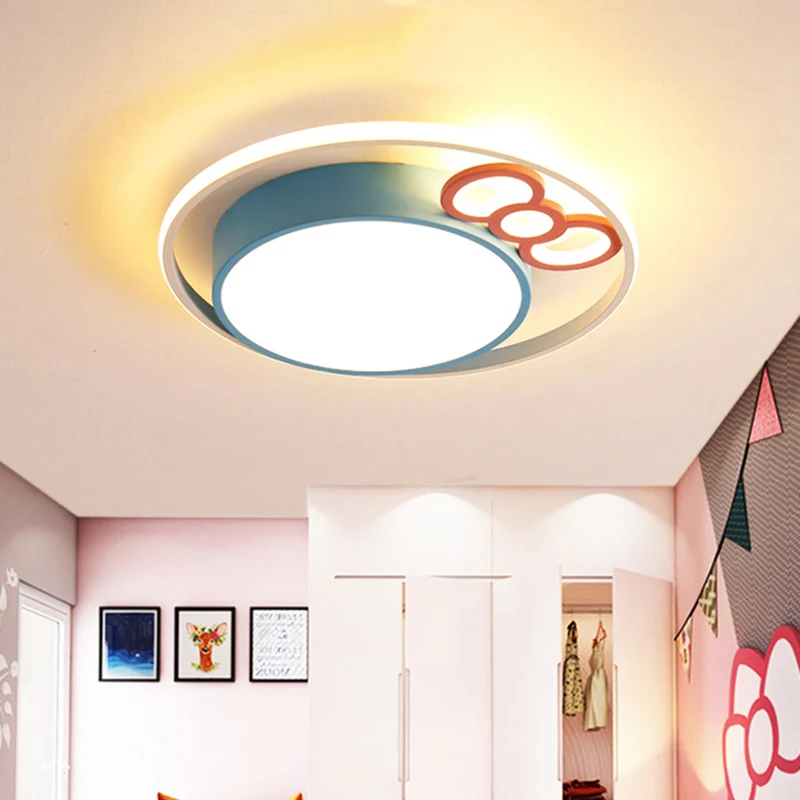 LED-plafondgemonteerd armatuur voor kinderen, roze/blauwe afwerking, boog en rond inbouwlicht warm/wit zwak, diameter 18"/23"
