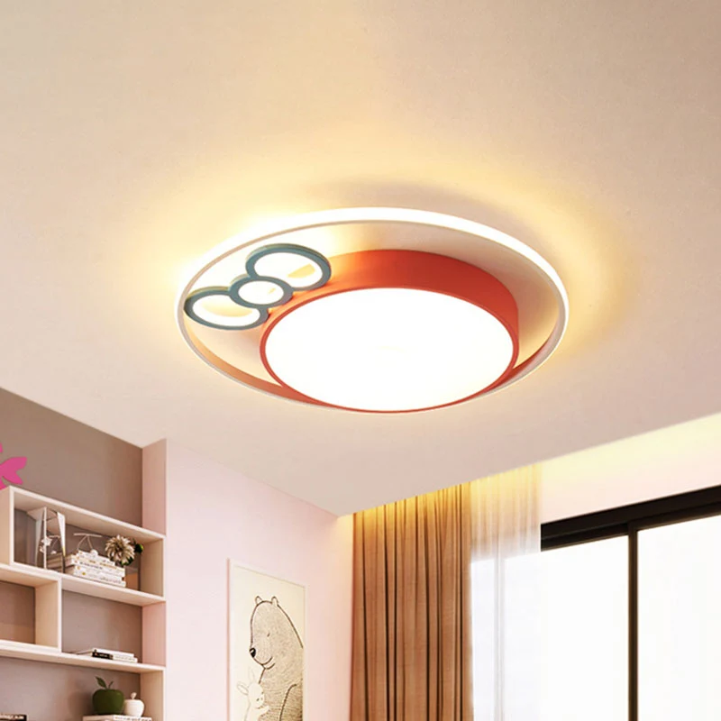 LED-plafondgemonteerd armatuur voor kinderen, roze/blauwe afwerking, boog en rond inbouwlicht warm/wit zwak, diameter 18"/23"
