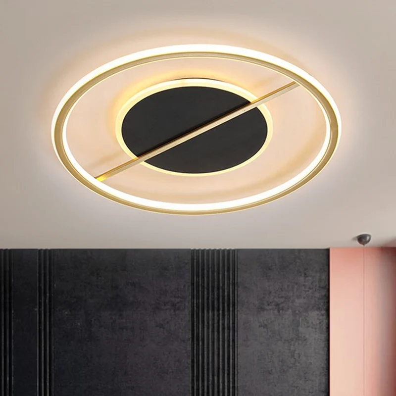 Modernistische ronde inbouwlamp metaal 16"/19,5" brede LED-slaapkamer inbouwlamp zwart, warm/wit zwak