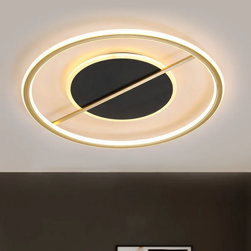 Modernistische ronde inbouwlamp metaal 16"/19,5" brede LED-slaapkamer inbouwlamp zwart, warm/wit zwak