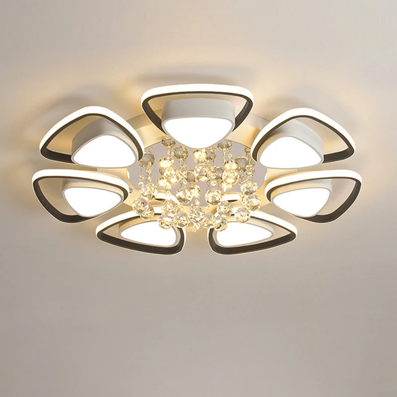 Plafondinbouwmontage met metalen bloemblaadjes, eigentijdse LED-zwart-witte binnenverlichting met kristallen drapering, wa...
