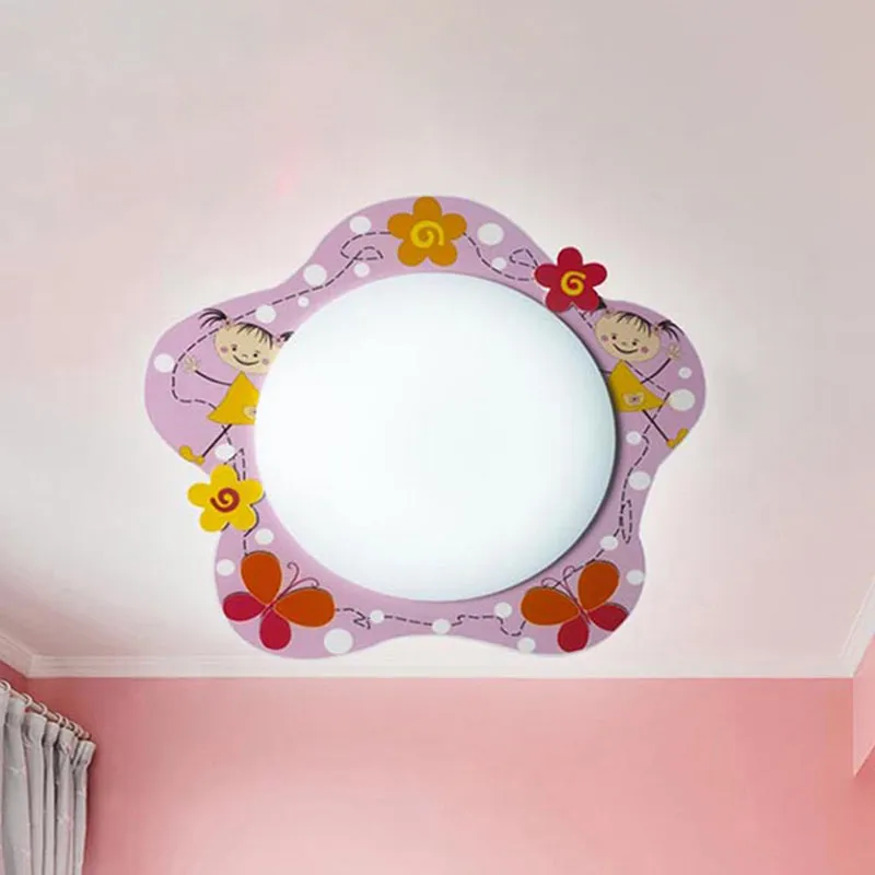Plafondlamp met acrylbloemen, meisjesslaapkamer, hal, mooi inbouwlicht roze afwerking met Afstandsbediening