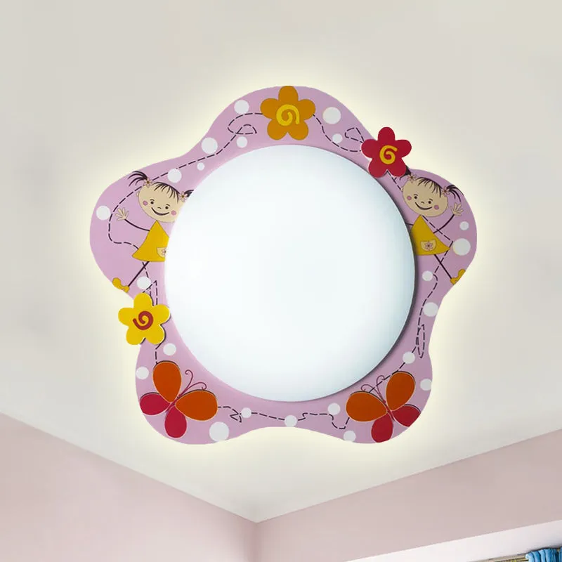 Plafondlamp met acrylbloemen, meisjesslaapkamer, hal, mooi inbouwlicht roze afwerking met Afstandsbediening