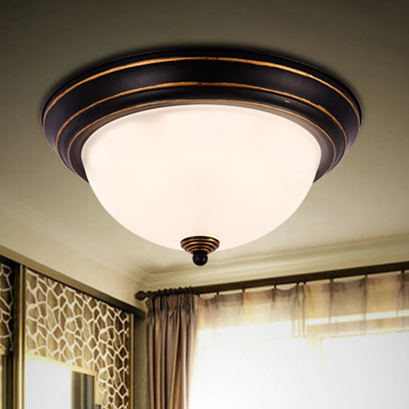Premium LED Countryside Semi-Sphere plafondlamp melkachtig glas LED inbouwverlichting zwart voor studeerkamer, 13"/15" W