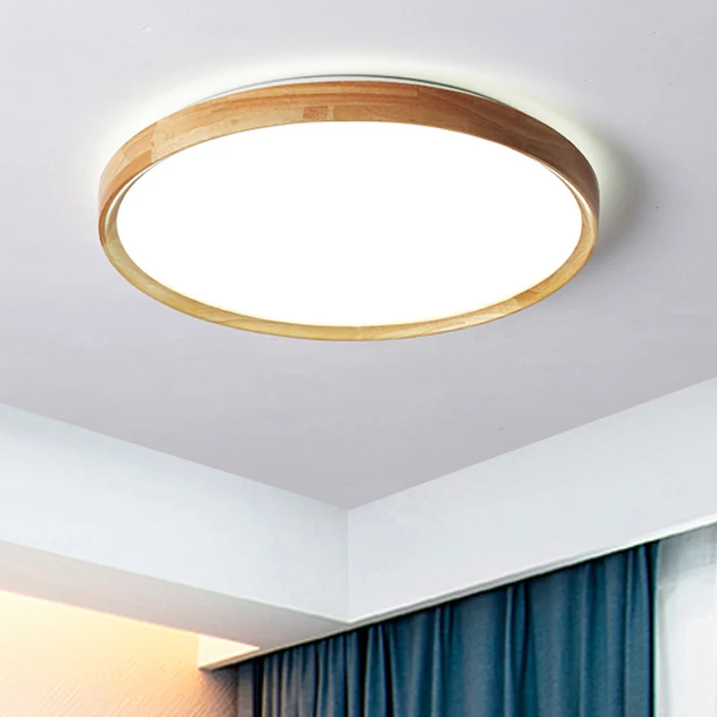 Premium LED Houten ronde LED-inbouw hedendaagse natuurtint inbouwplafondlamp voor woonkamer