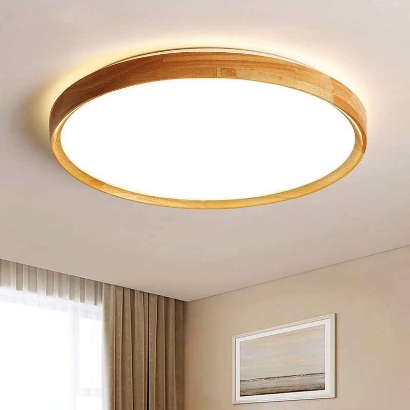 Premium LED Houten ronde LED-inbouw hedendaagse natuurtint inbouwplafondlamp voor woonkamer