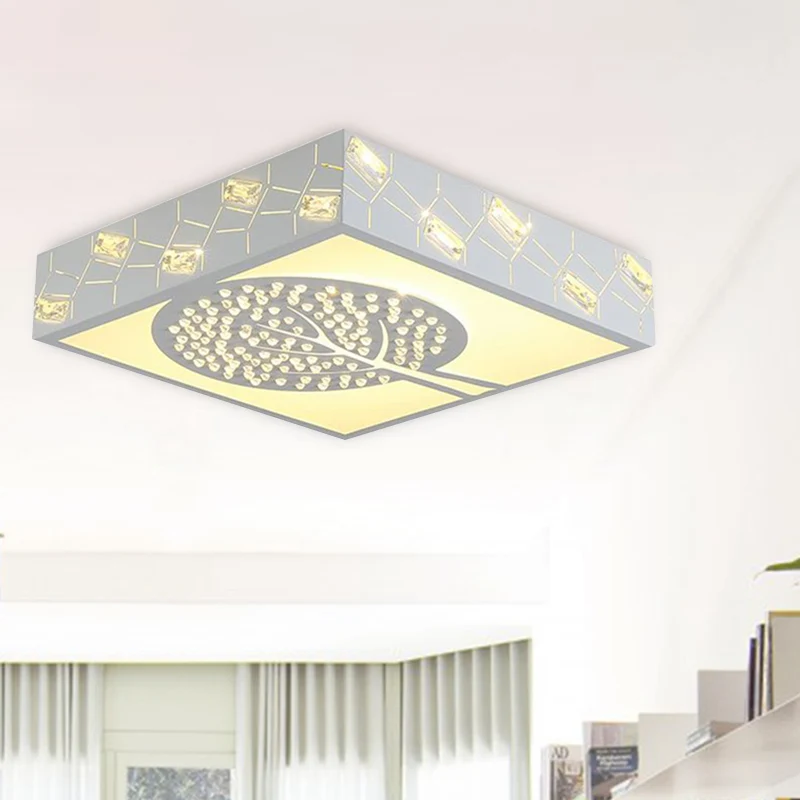 Premium LED K9 Kristal Vierkant Plafondlamp Armatuur Scandinavisch Wit LED Inbouwlicht warm/wit/3 kleuren helder