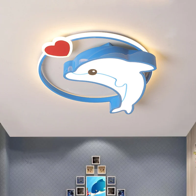 Premium LED Zeeblauw Dolphin Flush Light Fixture Cartoon LED Acrylic Ceiling Flush Mount Warm/White Light Nursery Blue