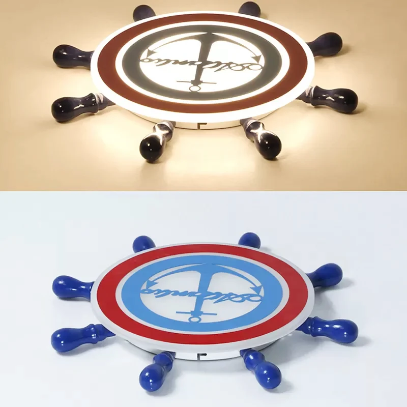 Roerplafondlamp voor kinderkamer met anker acryl nautische stijl inbouwlicht blauw met Afstandsbediening