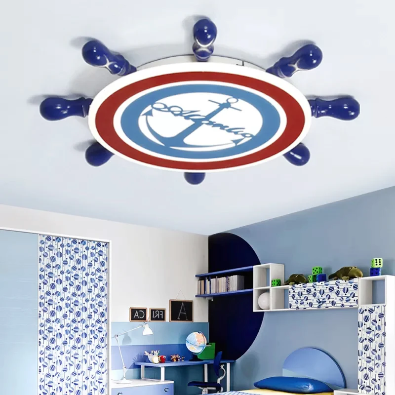 Roerplafondlamp voor kinderkamer met anker acryl nautische stijl inbouwlicht blauw met Afstandsbediening